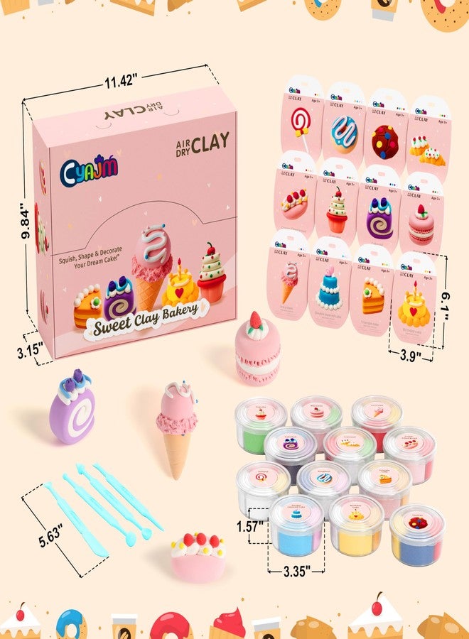 CyAJM Cake Themed Air Dry Clay Kit for Kids - 12 Boxes Ultra Light Model Magic Clay, Soft DIY Modeling Clay with Sculpting Tools & Tutorials, Arts and Crafts Gift for Girls and Boys - Image 2